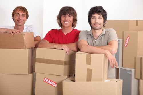 Packed student boxes and furniture prepared for removal