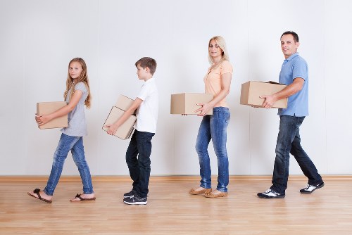 Office furniture and equipment prepared for a commercial move